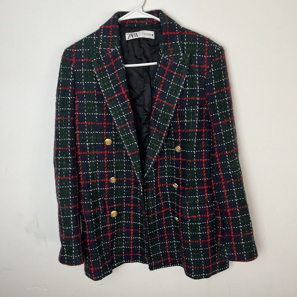 Zara Plaid Blazer in Red and Black - Picture 2 of 10